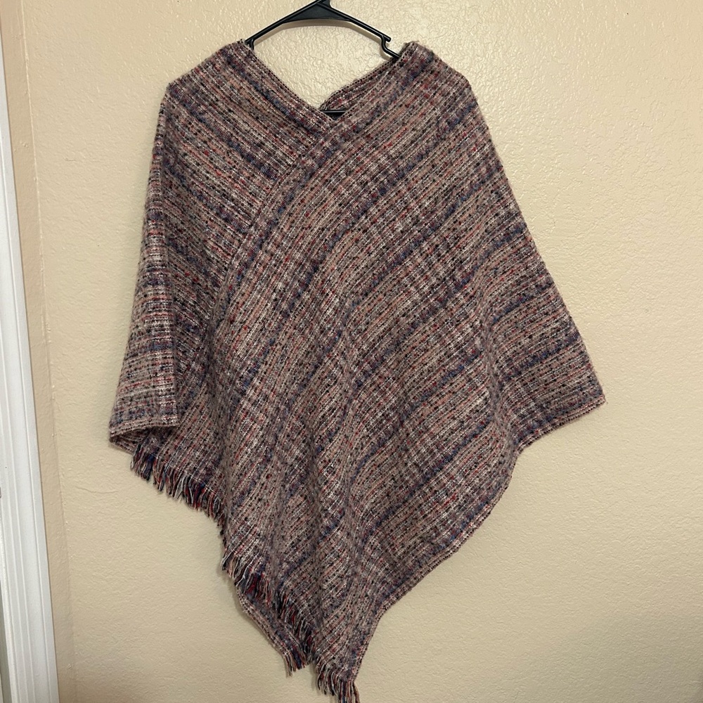 Northern Angel Size S M Striped Fringed Poncho Shawl Festival Boho- Pls Read